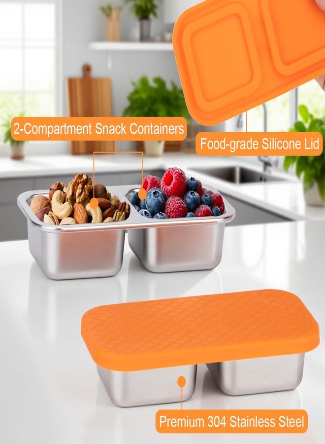 DOSEWART 2-Compartment 10oz Stainless Steel Snack Containers, Reusable Snack Containers with Silicone Lids Lunch Box for Meal Prep Food Storage On-the-Go Snacking(Orange) - Image 5